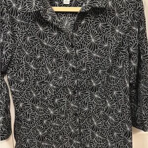 Talbots Black and White Floral Button-Up Blouse